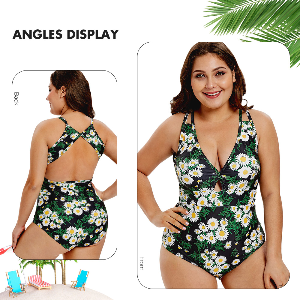 Floral Plus Size Low Cut Swimsuit