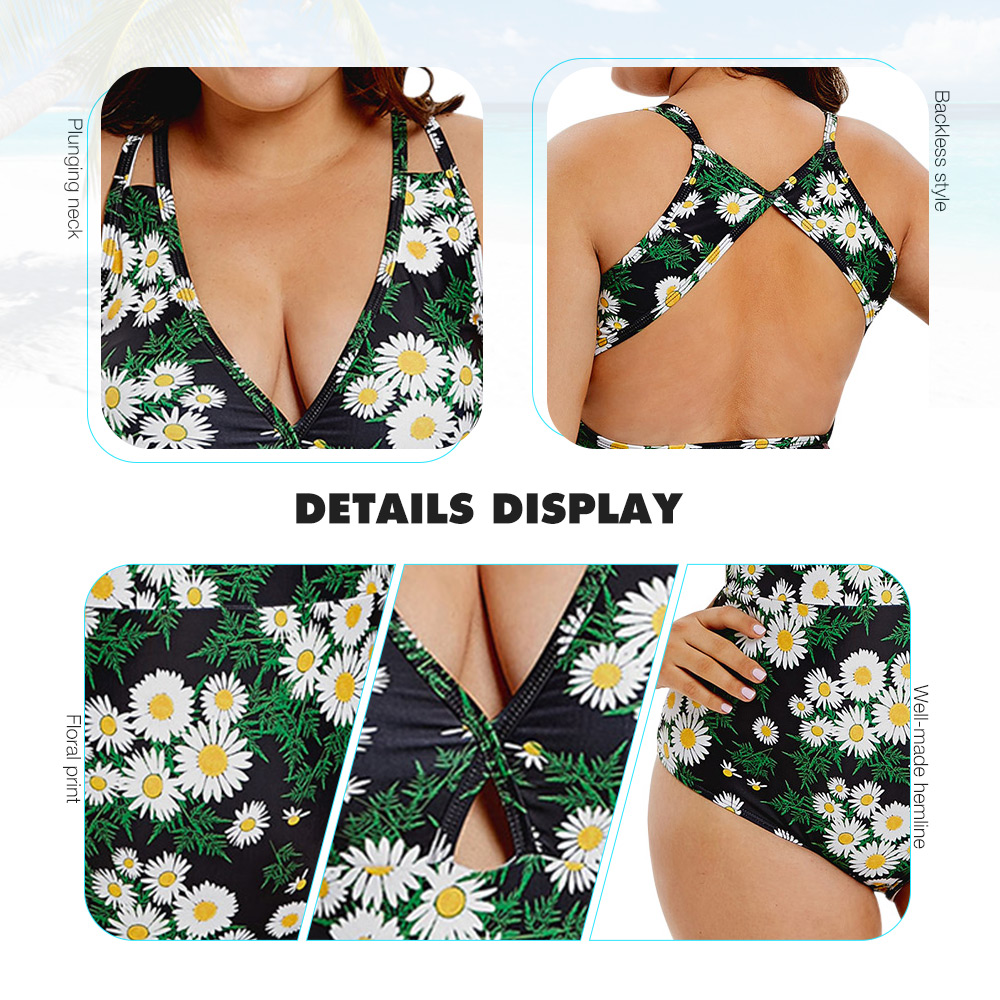 Floral Plus Size Low Cut Swimsuit