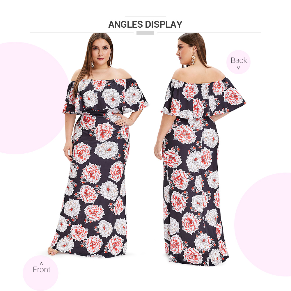 Off The Shoulder Plus Size Floral Print Maxi Dress