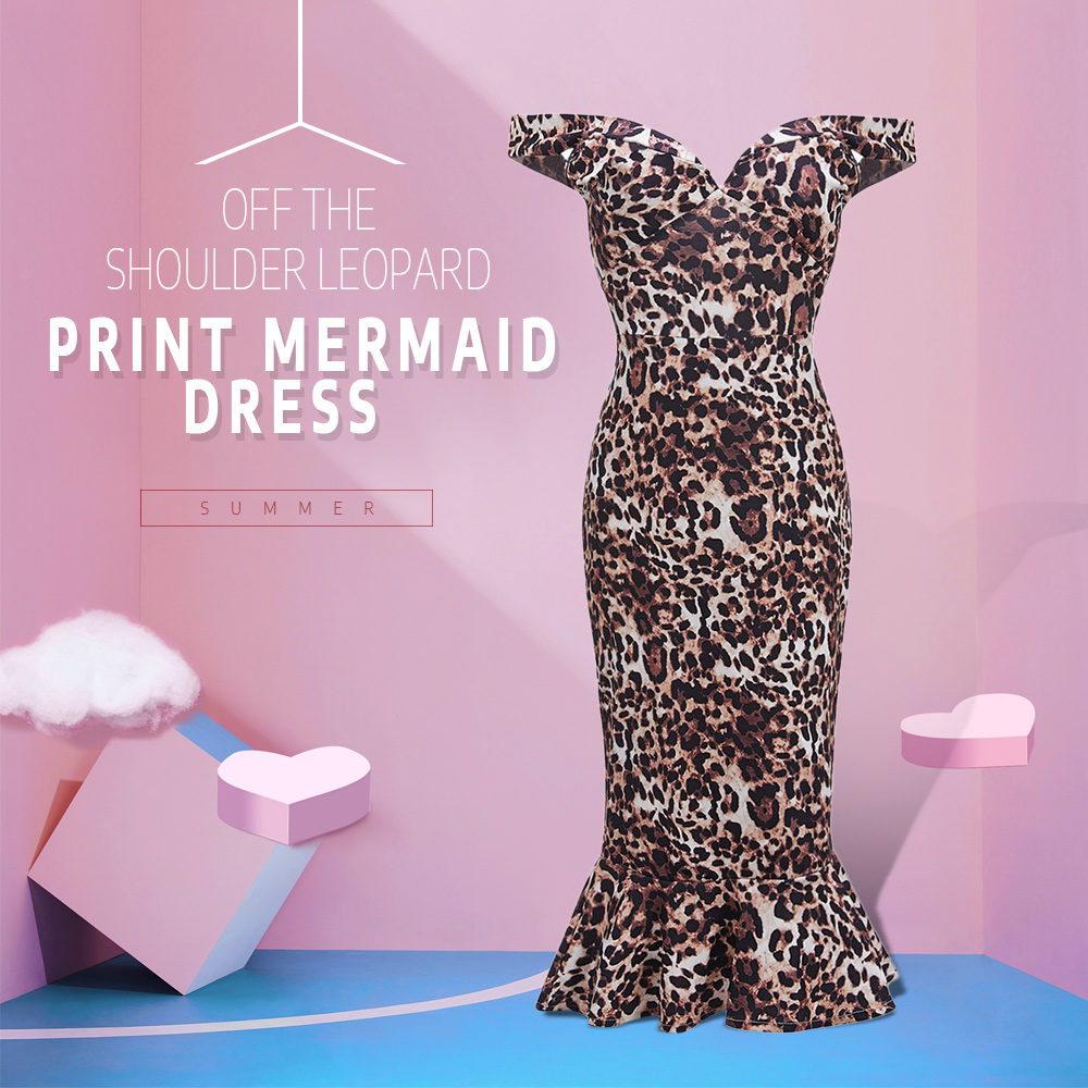 Off The Shoulder Leopard Print Mermaid Dress