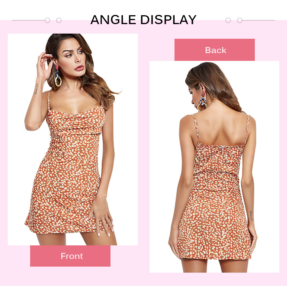 Spaghetti Strap Backless Floral Print Bodycon Women Mini Dress