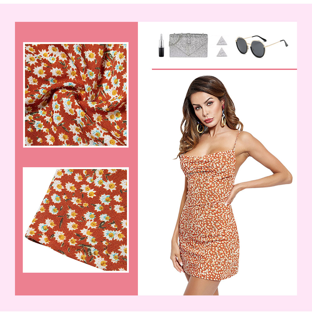 Spaghetti Strap Backless Floral Print Bodycon Women Mini Dress