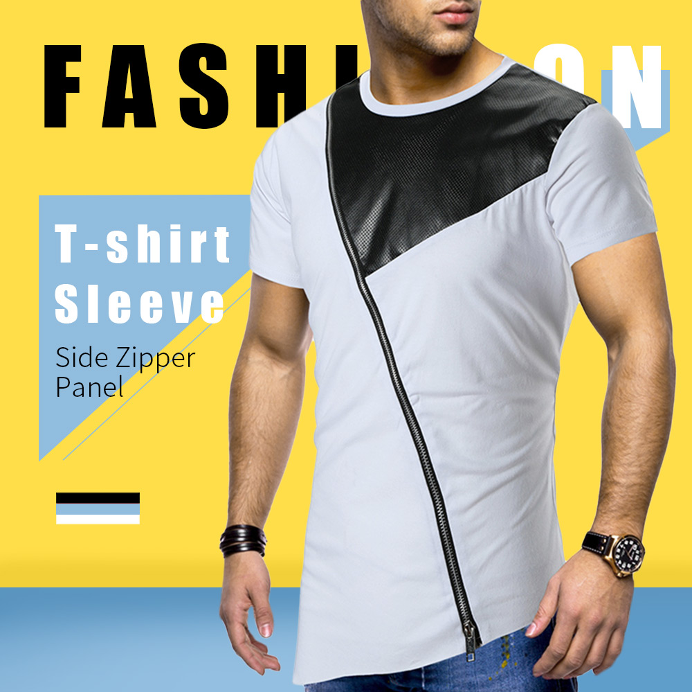 Short Sleeves Side Zipper Panel T-shirt
