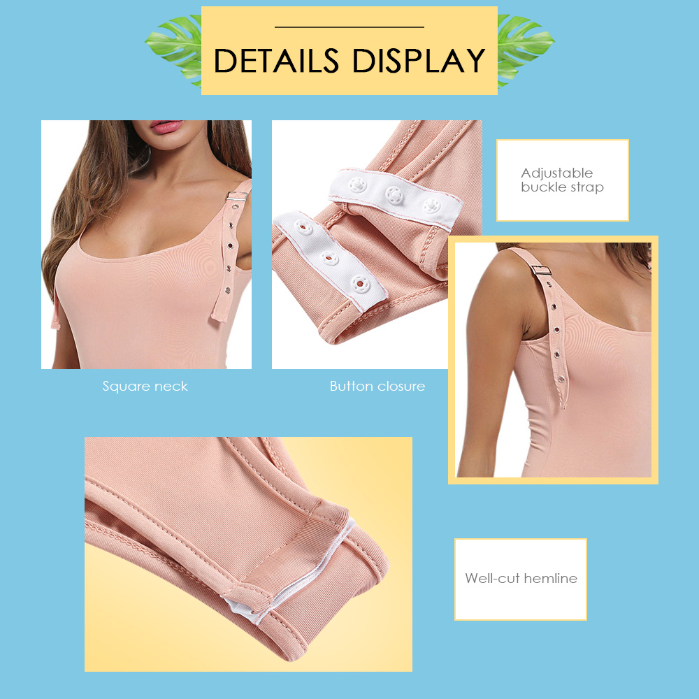 Square Neck Backless Sleeveless Solid Color Metal Buckle Slim Women Bodysuit