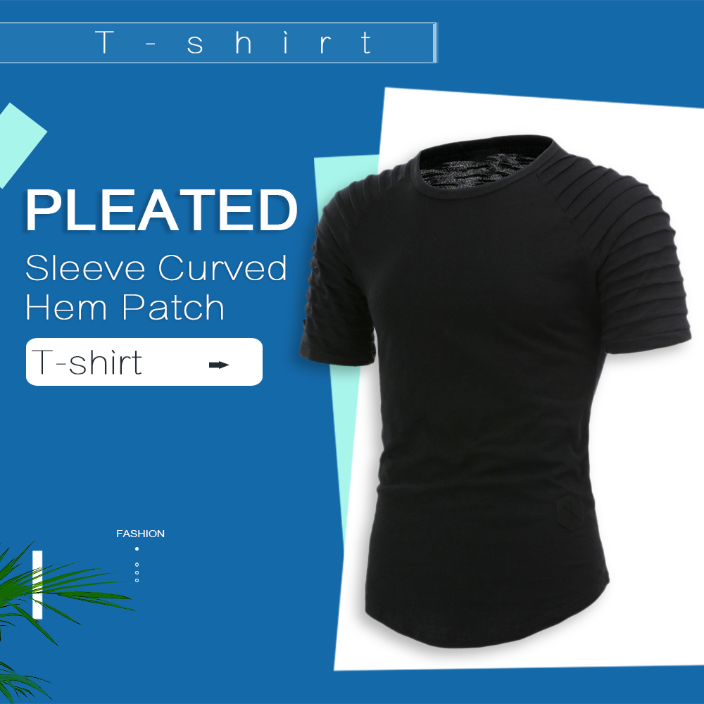 Pleated Sleeve Curved Hem T-shirt