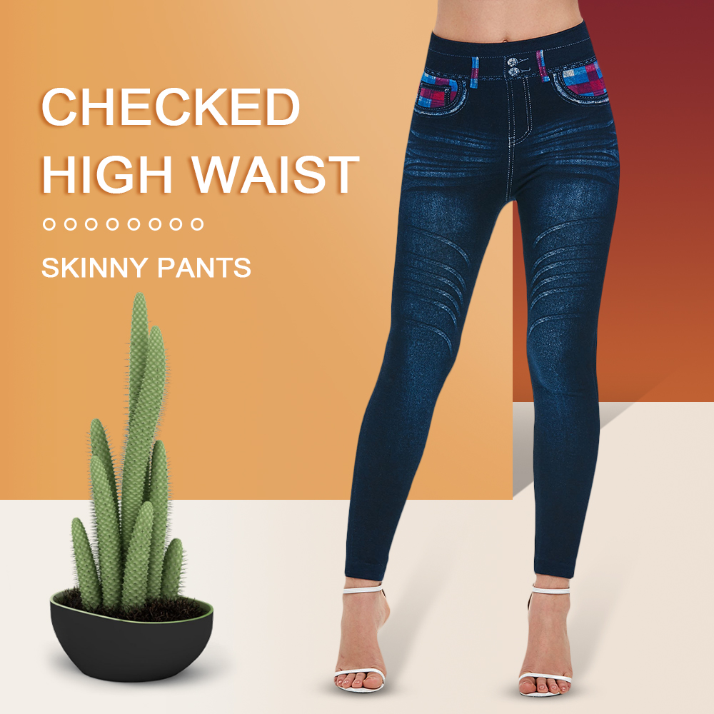 Checked High Waist Skinny Pants