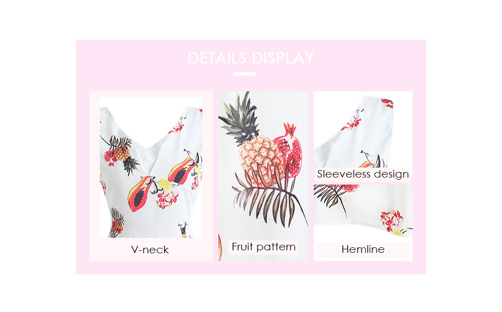 V Neck Fruit Print A Line Dress