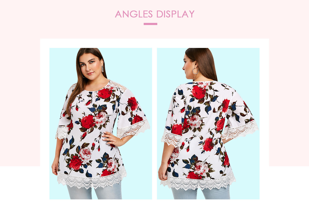 Plus Size Flower Print Round Neck Top