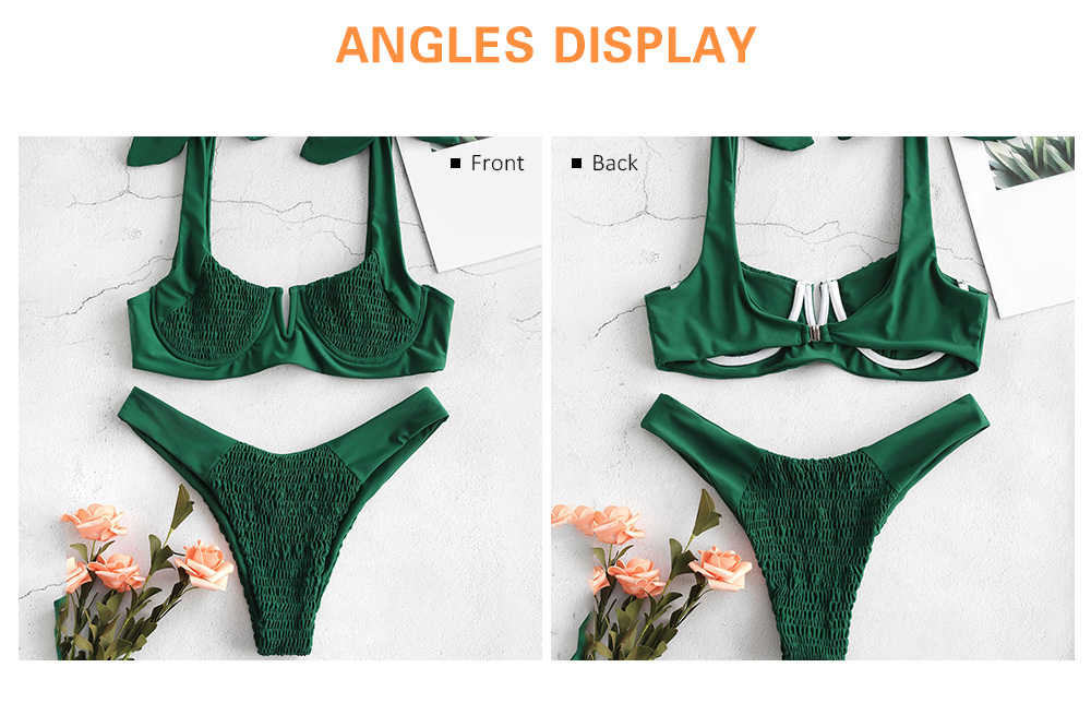 Shirring Knotted Bikini Set Two-piece High Cut Women Swimsuit