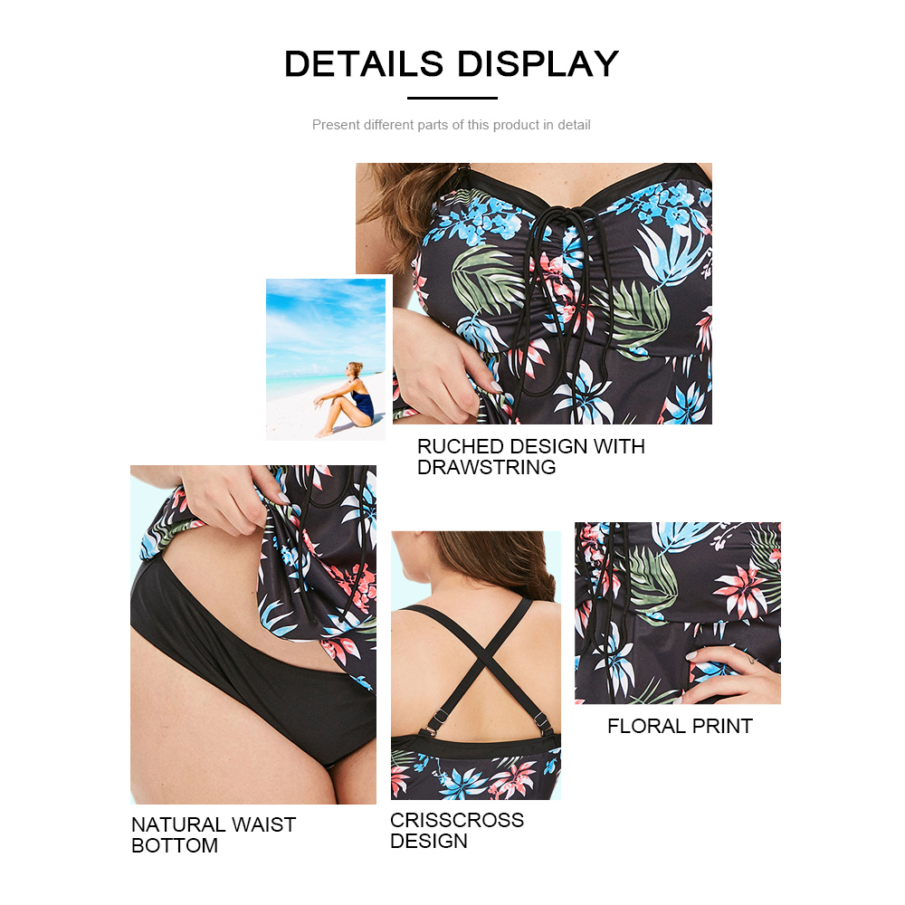 Plus Size Tropical Print Tankini Set