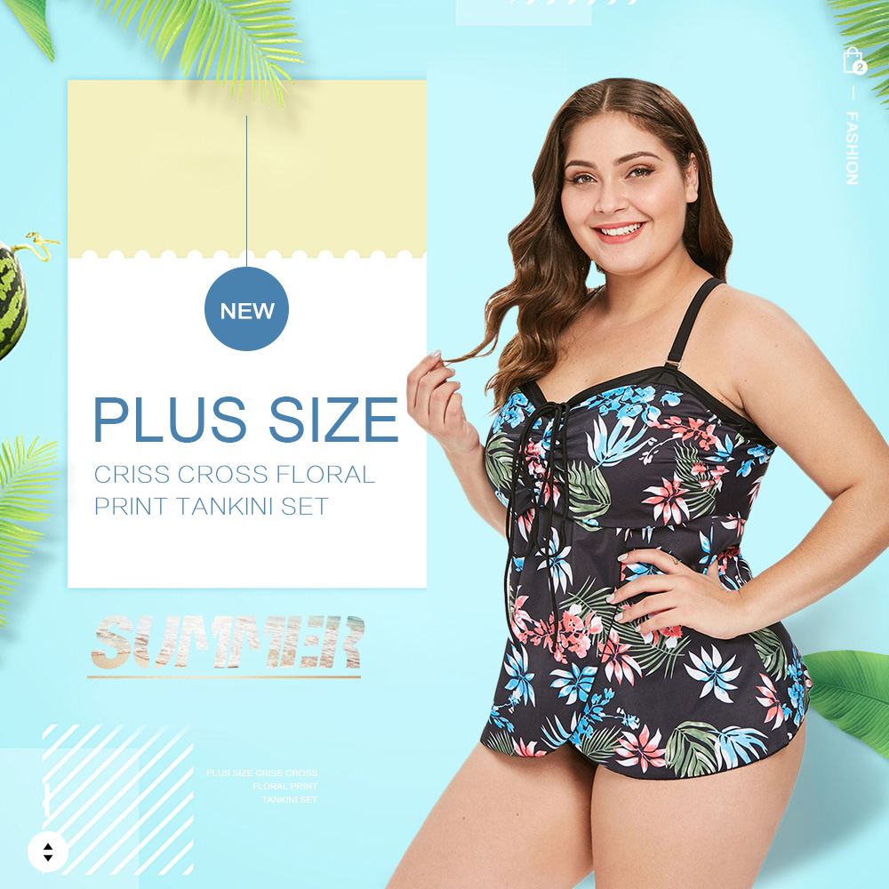 Plus Size Tropical Print Tankini Set