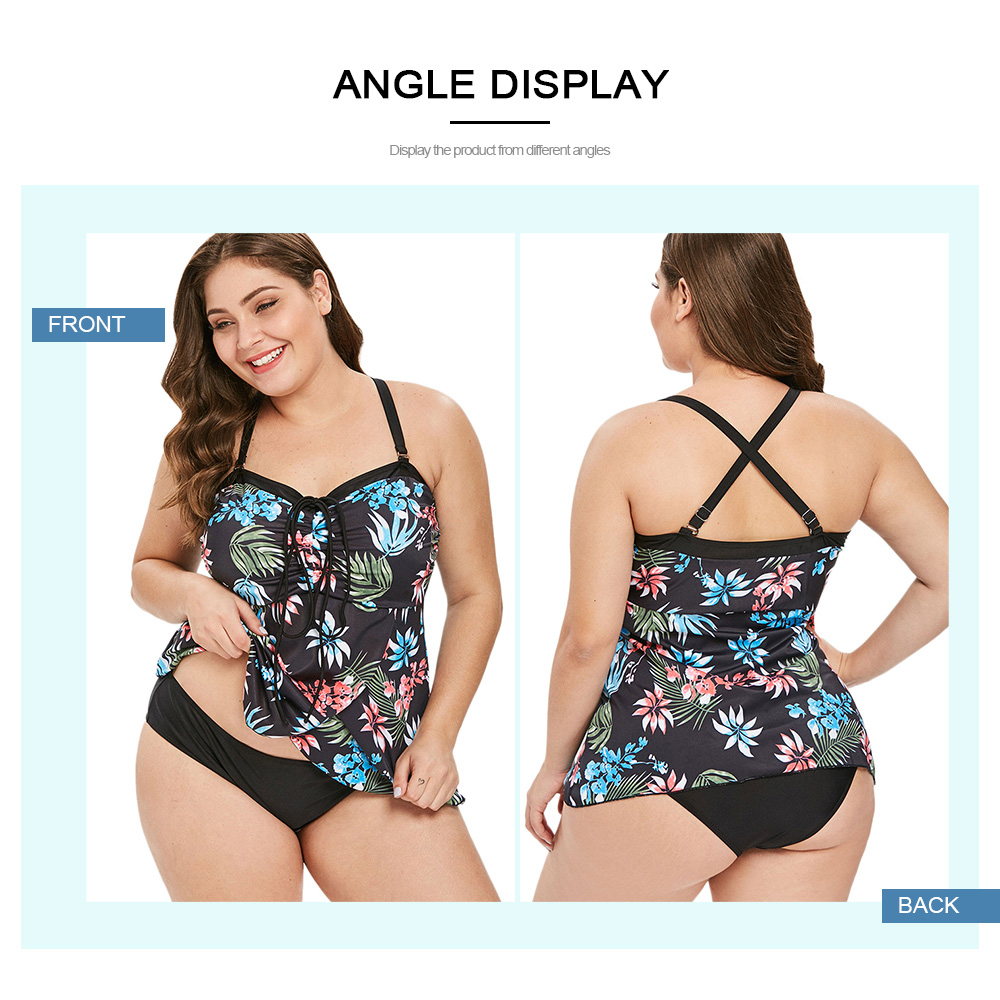 Plus Size Tropical Print Tankini Set