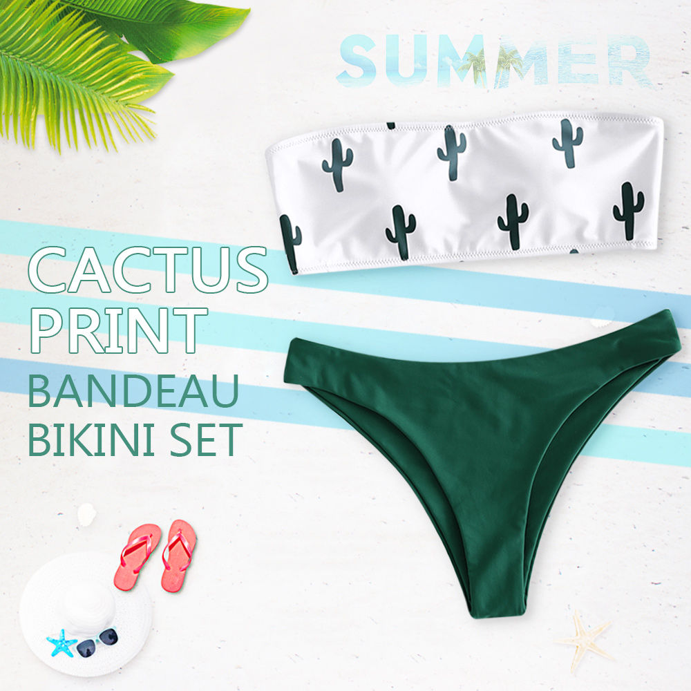 Cactus Print Bandeau Bikini Set