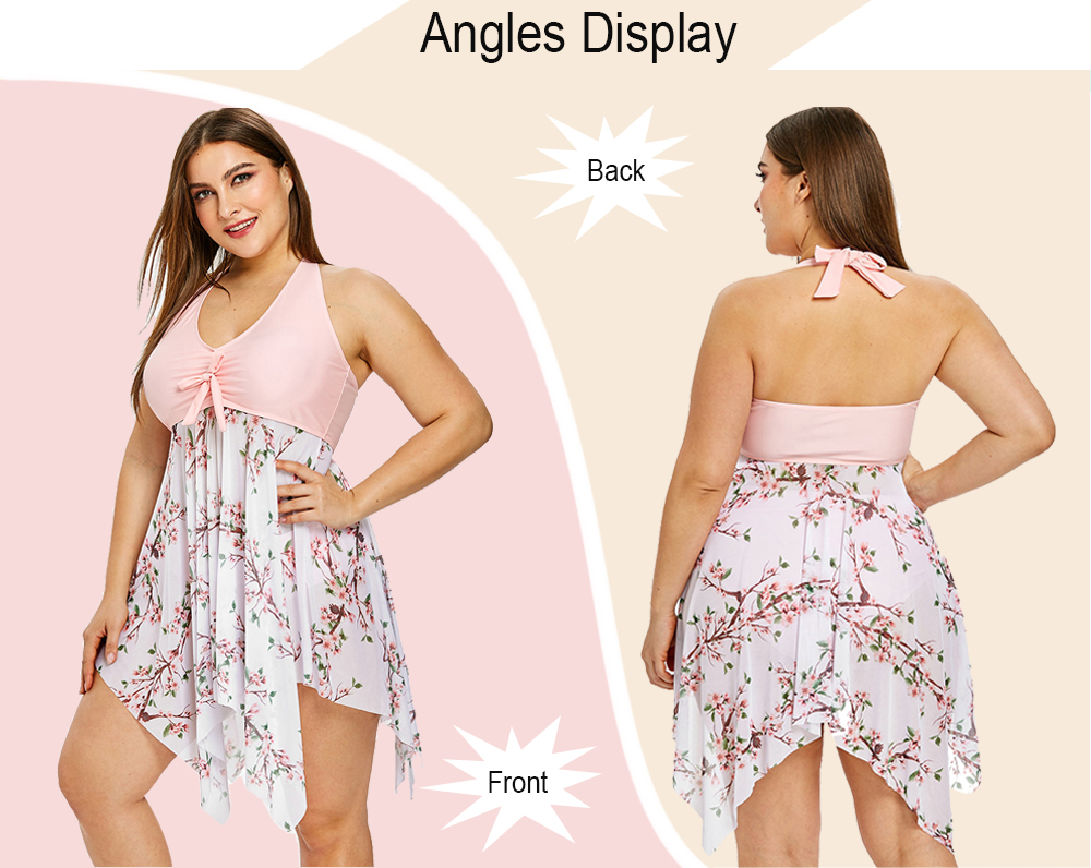 Plus Size Printed Asymmetrical Tankini Sets