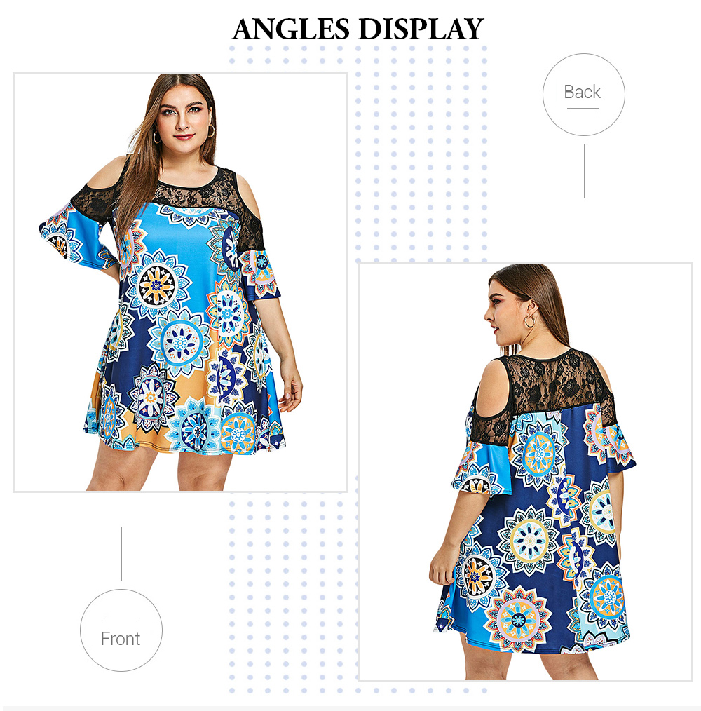 Plus Size Cold Shoulder Printed Sheath Dress