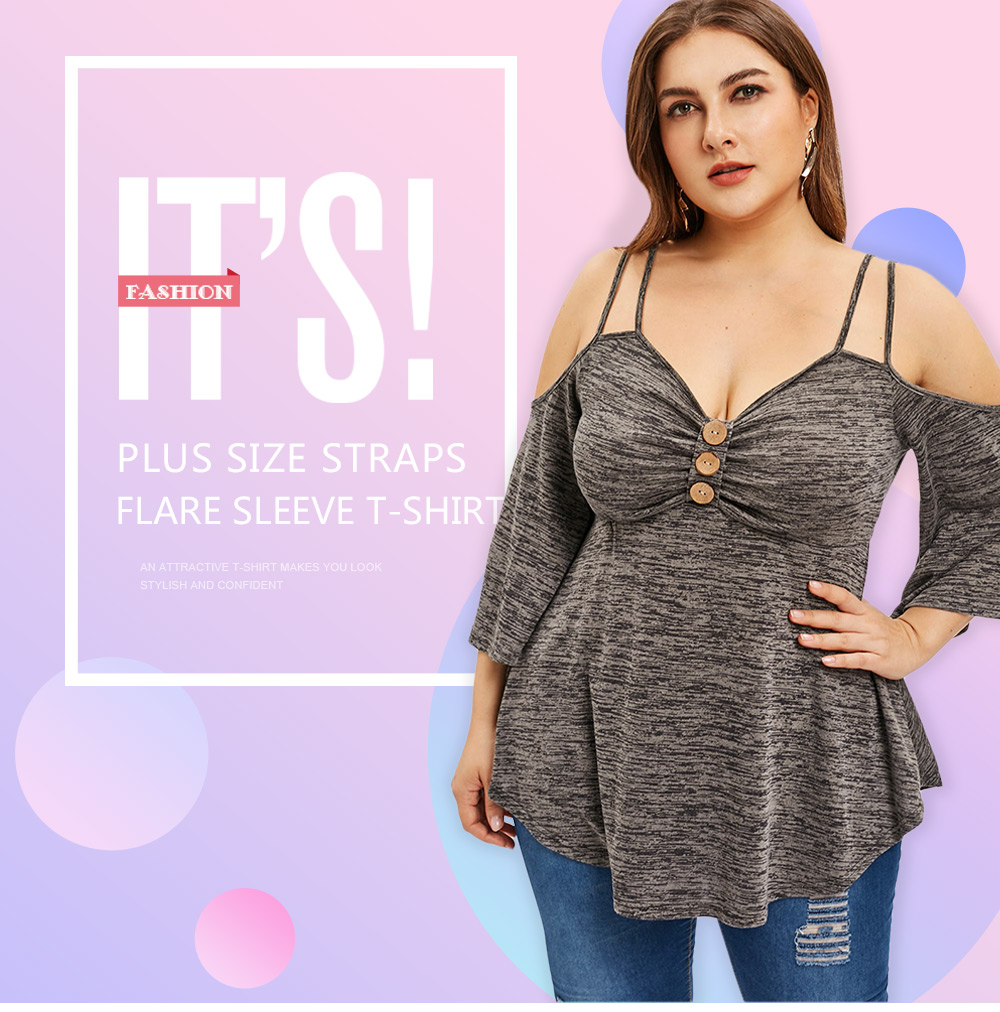 Plus Size Straps Flare Sleeve T-shirt