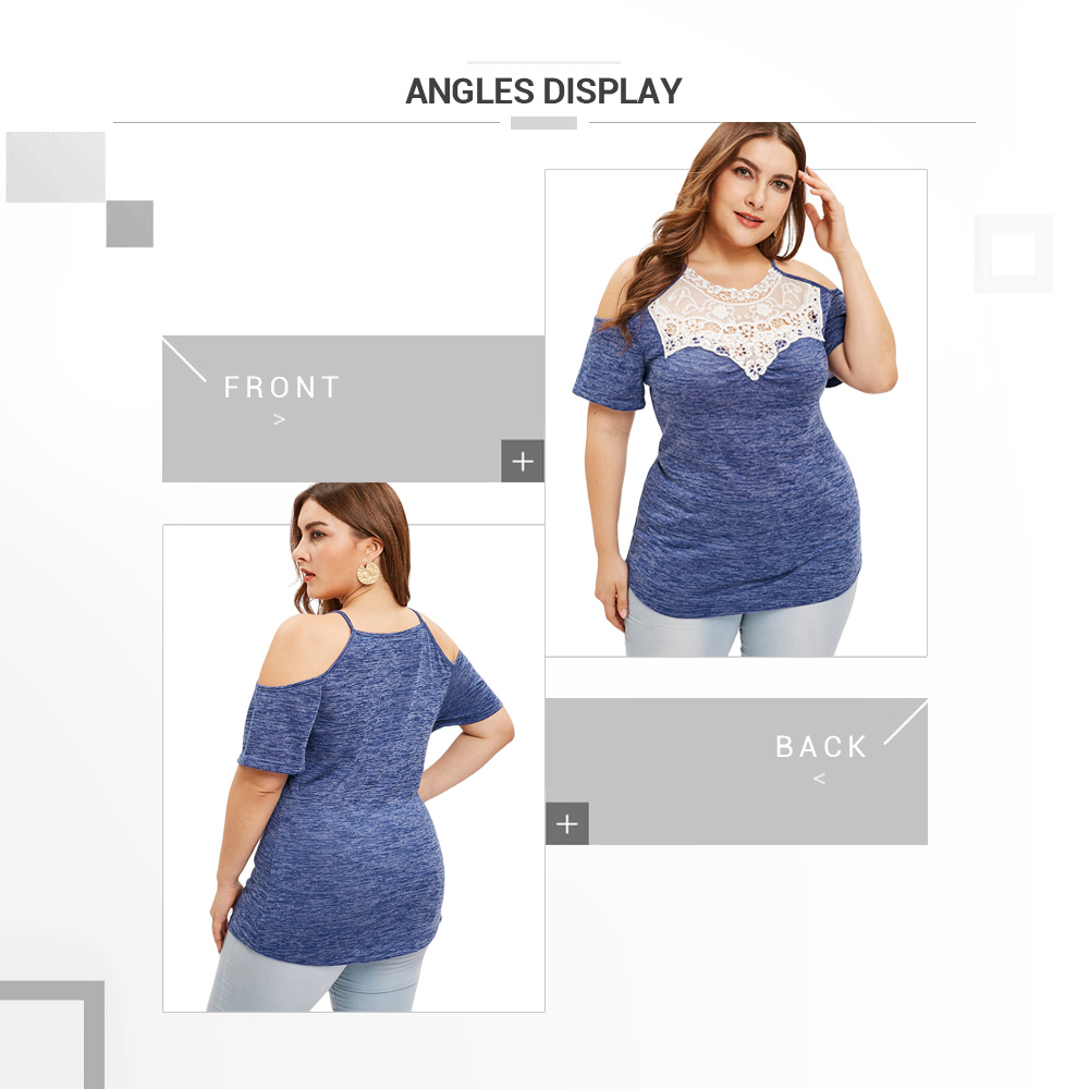 Lace Panel Open Shoulder Plus Size Top