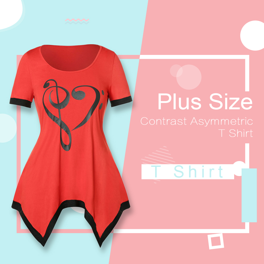 Plus Size Contrast Asymmetric T Shirt