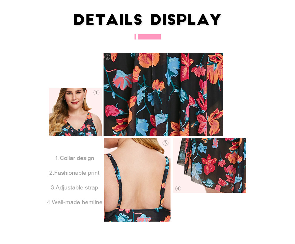 Plus Size Floral Print Mesh Panel Swimwear