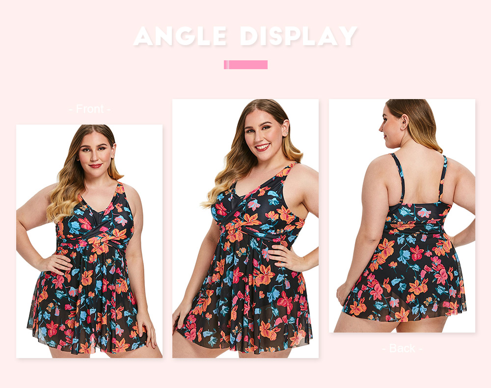 Plus Size Floral Print Mesh Panel Swimwear