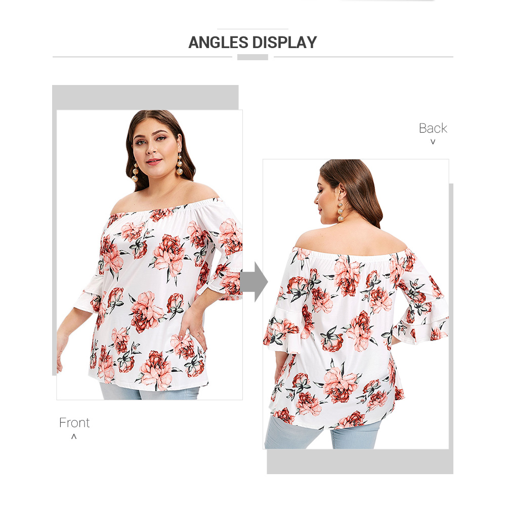 Plus Size Off The Shoulder Floral Print T-shirt