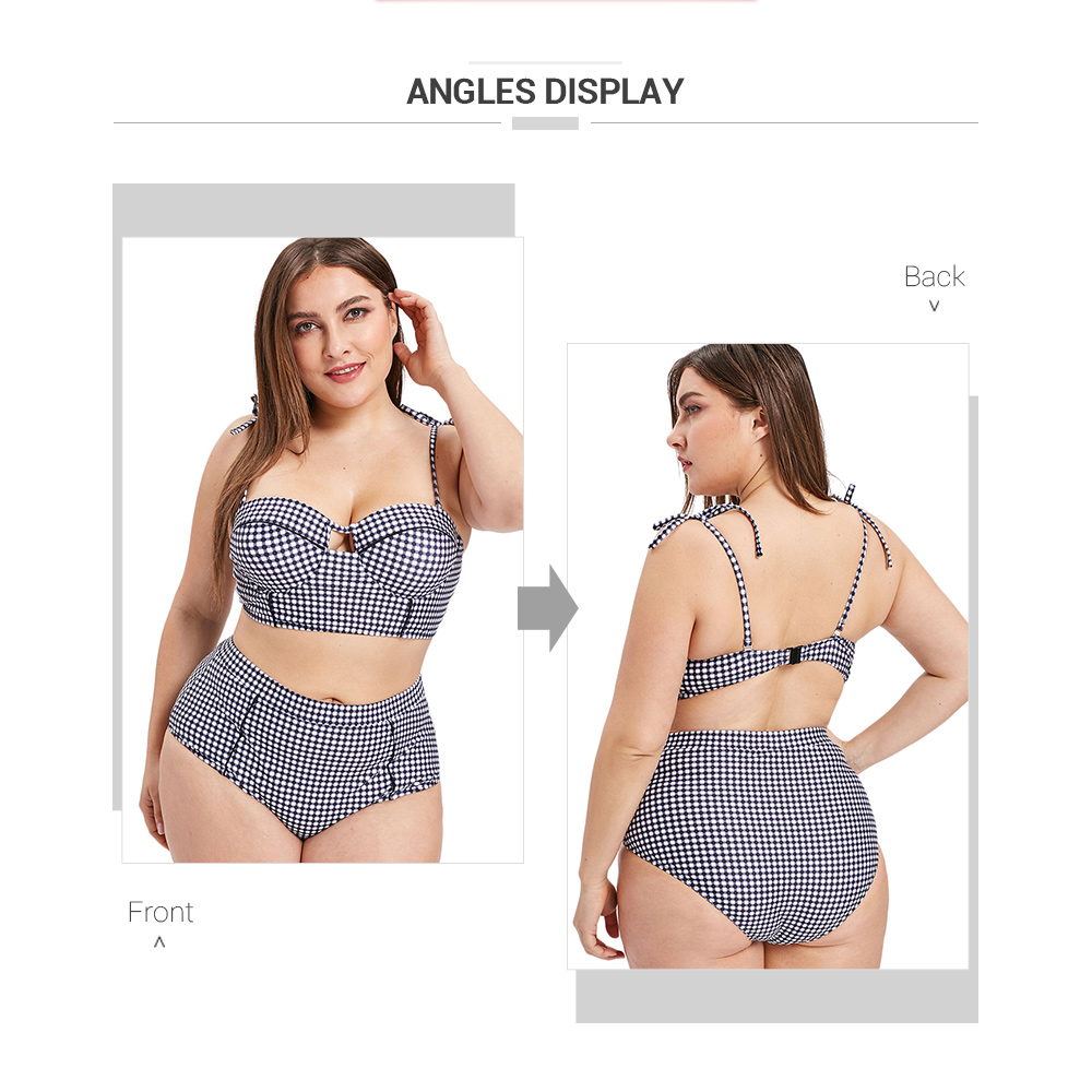 High Waist Plus Size Checked Bikini Set