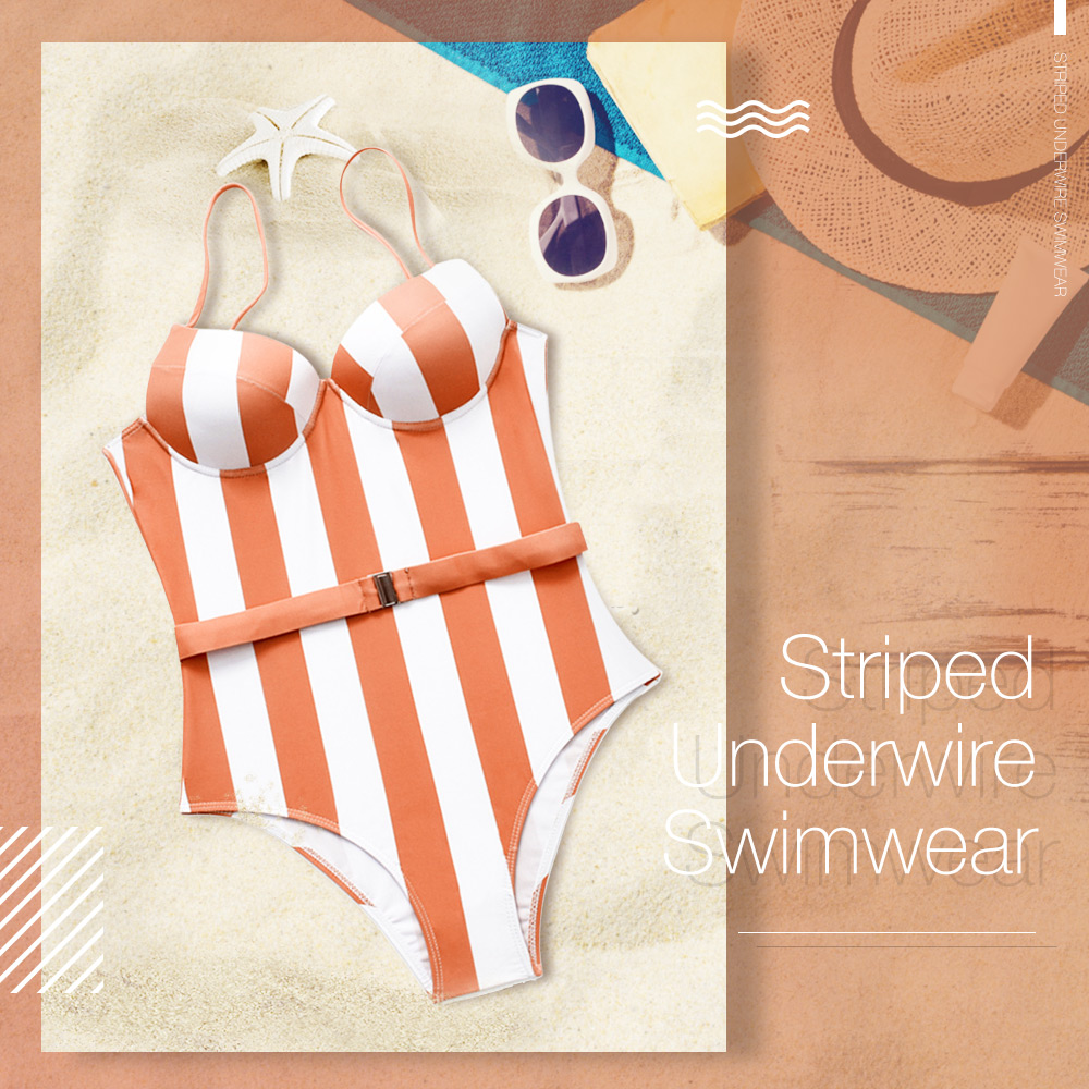 Striped Underwire One-piece Swimwear