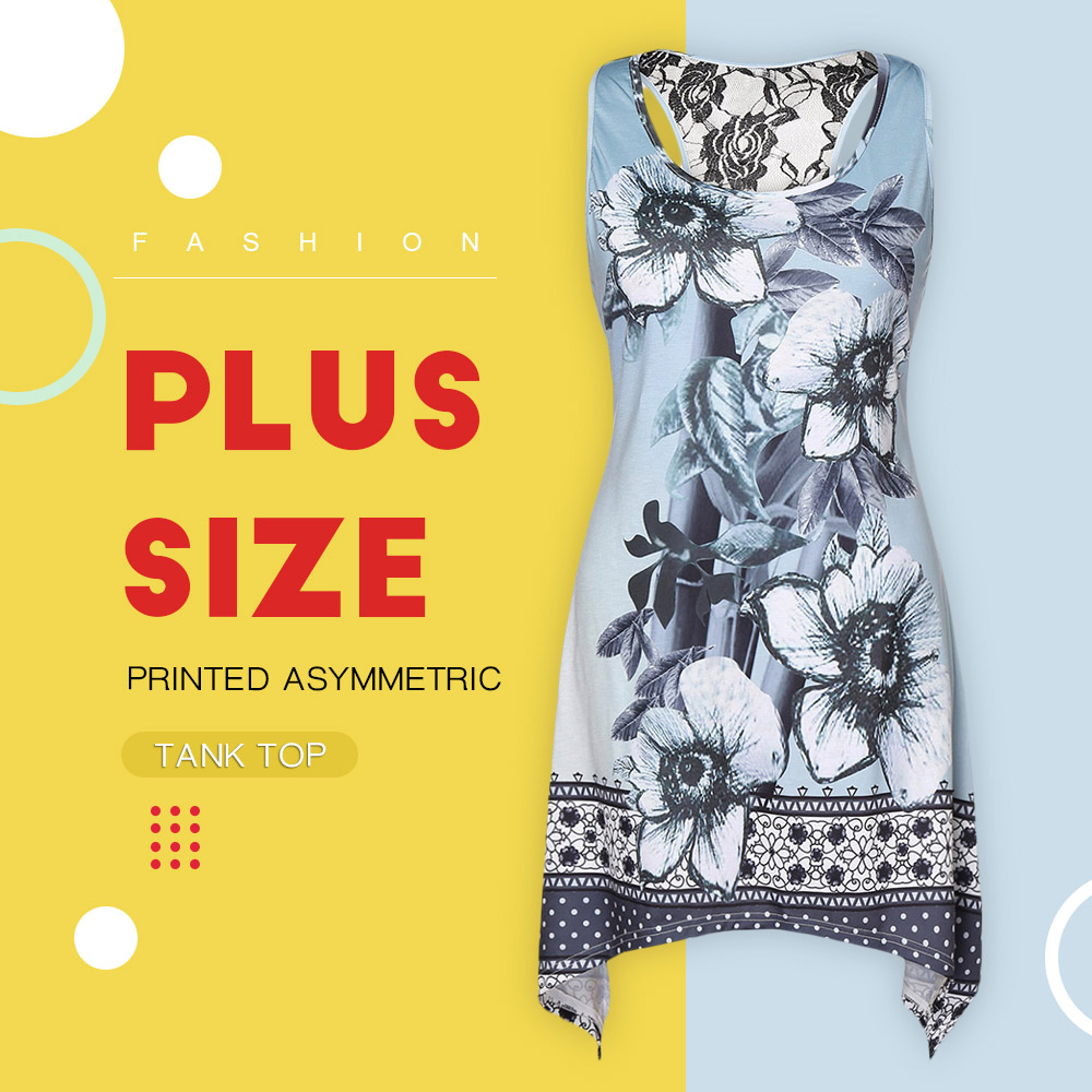 Plus Size Printed Asymmetric Tank Top