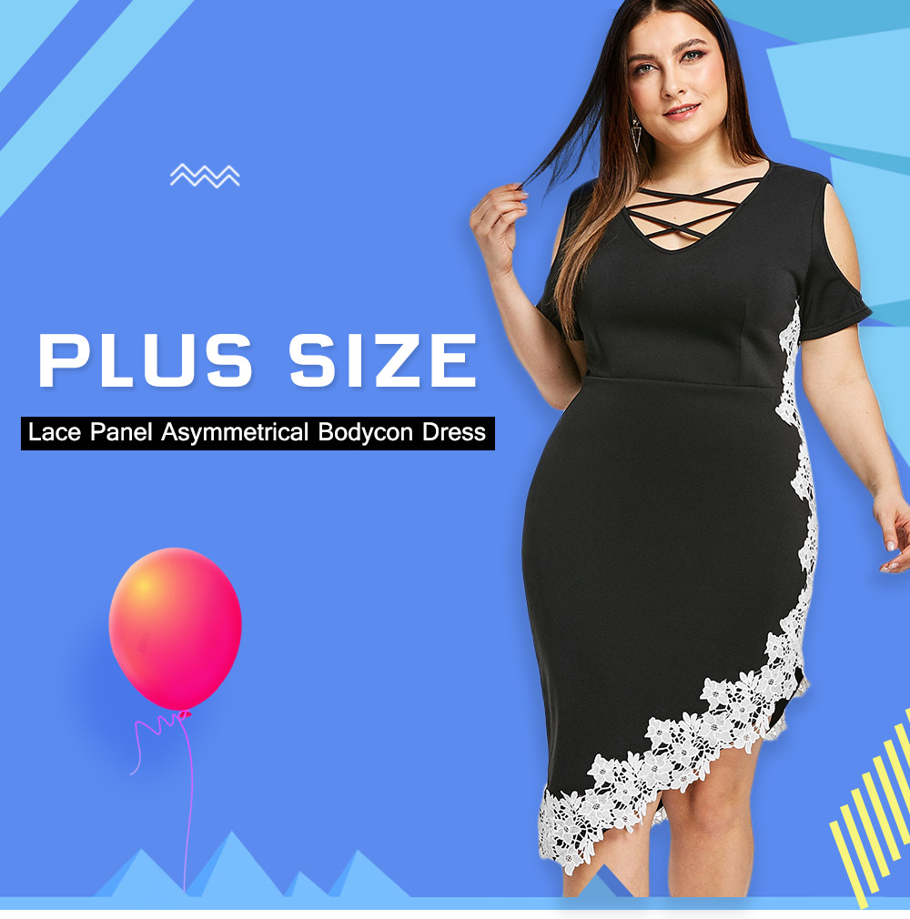 Plus Size Strappy Asymmetrical Bodycon Dress