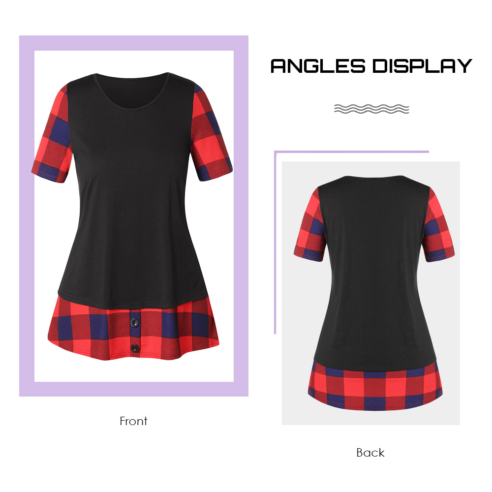 Plus Size Color Block Checked Insert T Shirt