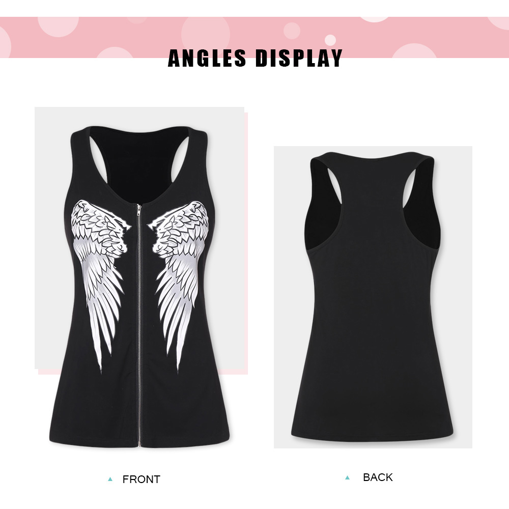 Plus Size Wings Print Front Zip Tank Top