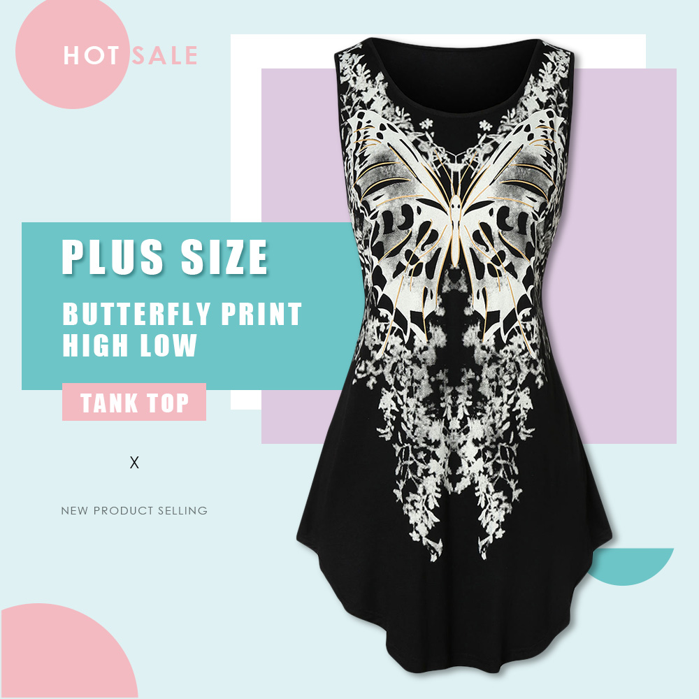 Plus Size High Low Printed Tank Top