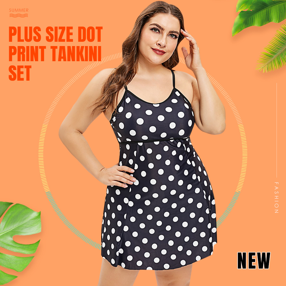 Polka Dot Plus Size Skirted Tankini Set