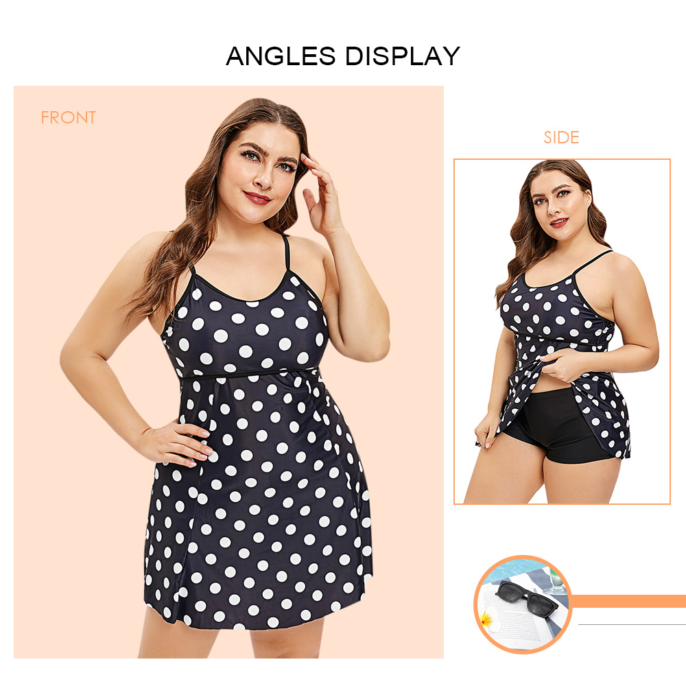 Polka Dot Plus Size Skirted Tankini Set