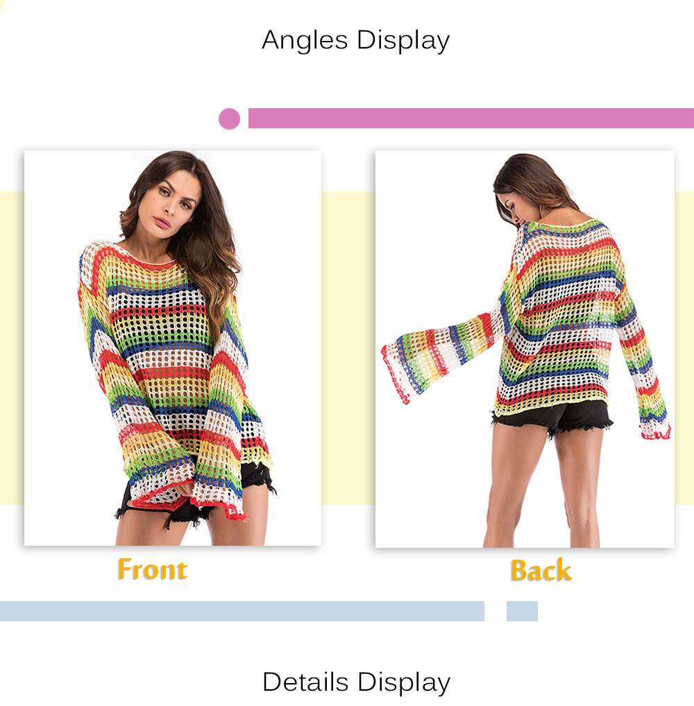 Stripe Knit Openwork Bell Sleeve Top