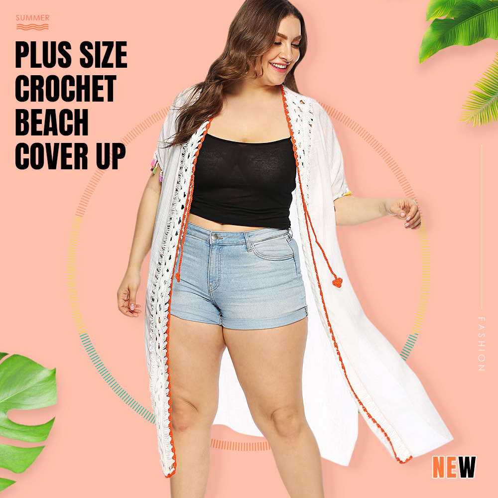 Plus Size Crochet Tassel Trim Cover Up