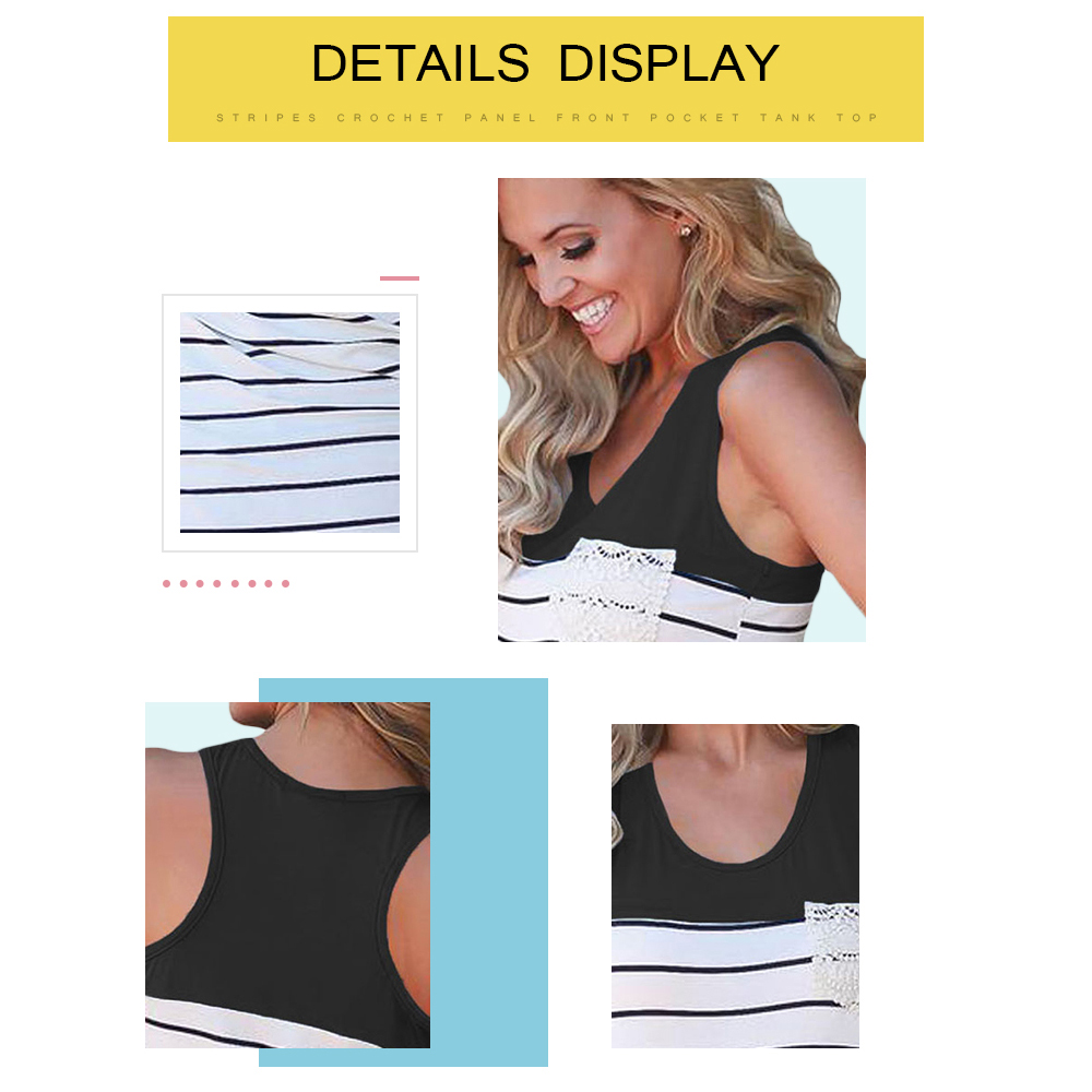 Stripes Crochet Panel Front Pocket Tank Top