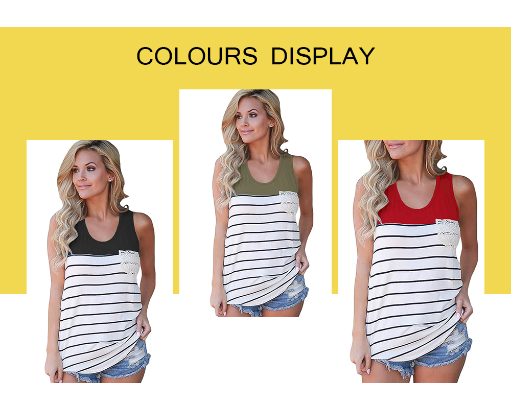 Stripes Crochet Panel Front Pocket Tank Top