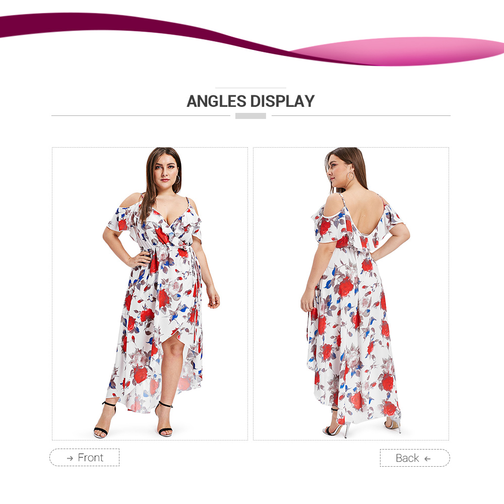 Plus Size Ruffle Trim Floral Print Slip Dress