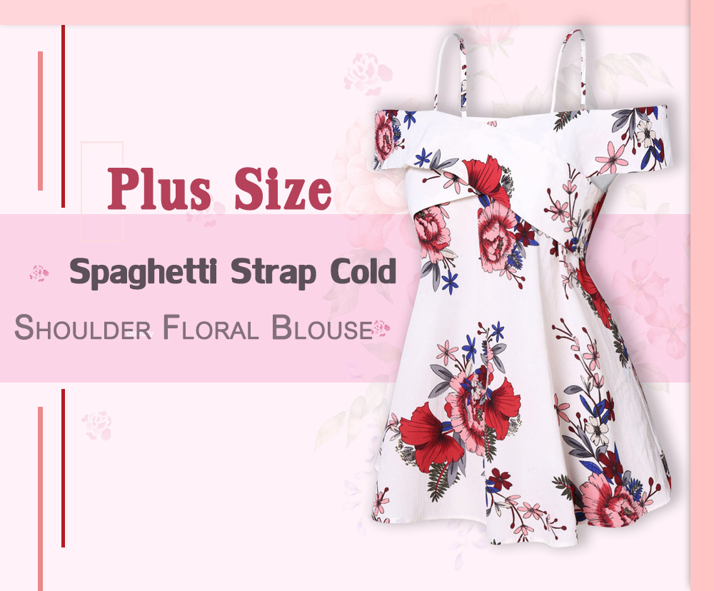 Plus Size Spaghetti Strap Cold Shoulder Floral Blouse