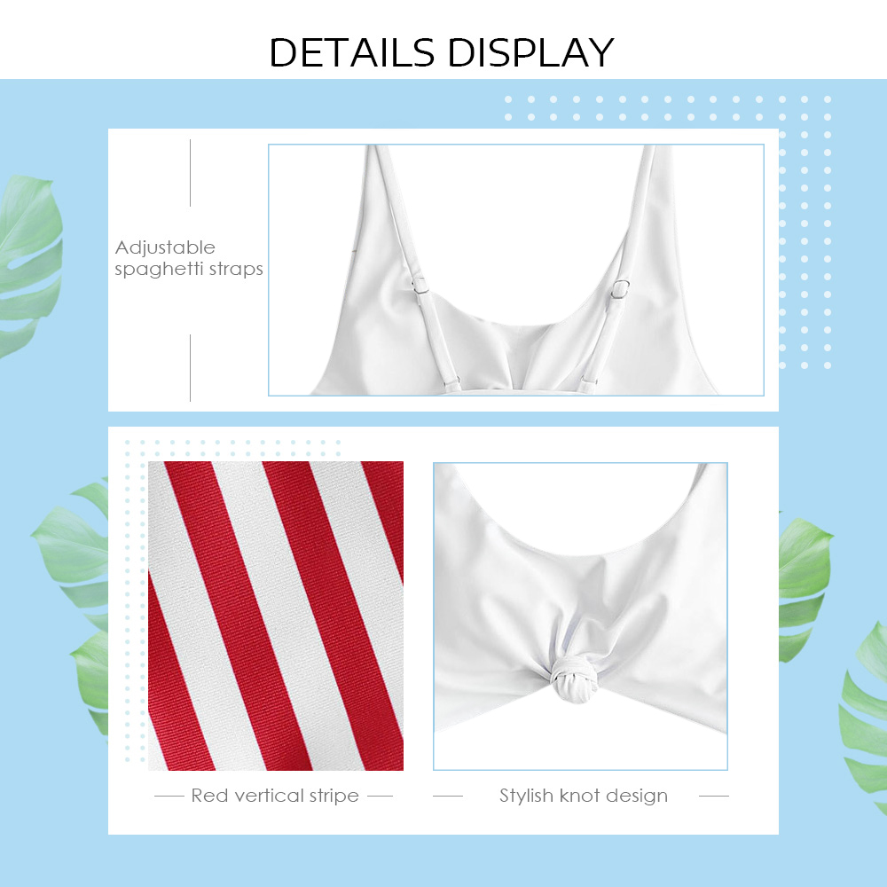 Scoop Neck Backless Vertical Stripe Low Waist Two-piece Swimsuit Women Bikini Set