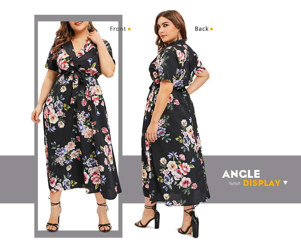 Plunge Plus Size Floral Print Maxi Dress