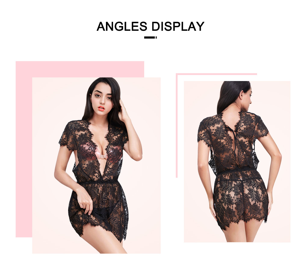 Eyelash Scalloped Lace T Back Babydoll