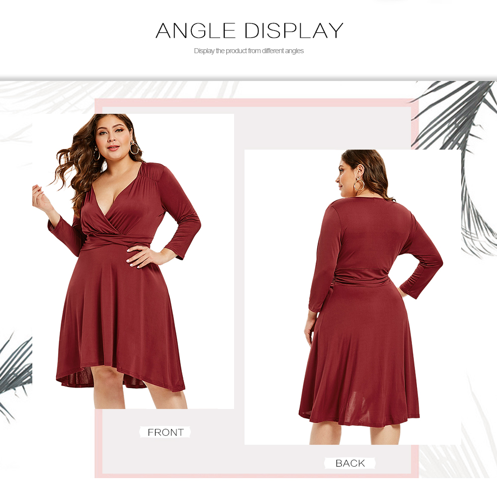 Plunging Neck Plus Size High Low Dress