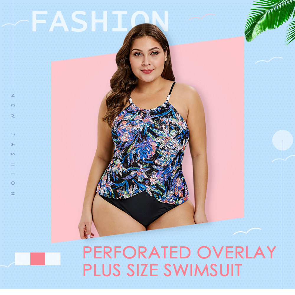 Perforated Overlay Plus Size Swimsuit