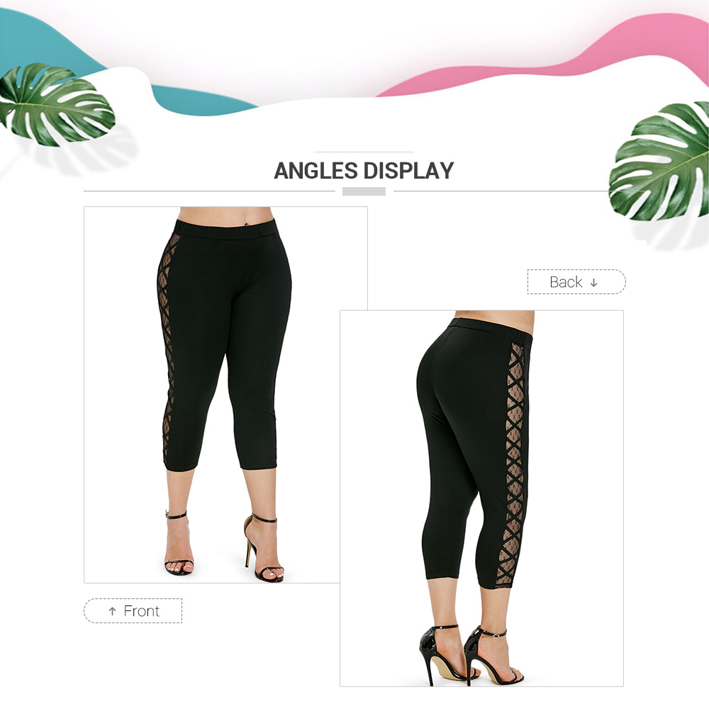 Plus Size Lace Panel Crop Leggings