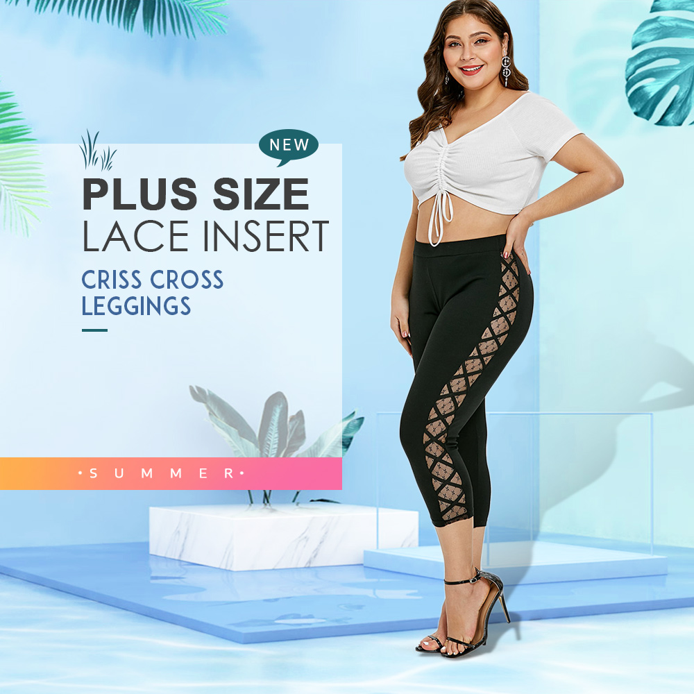 Plus Size Lace Panel Crop Leggings