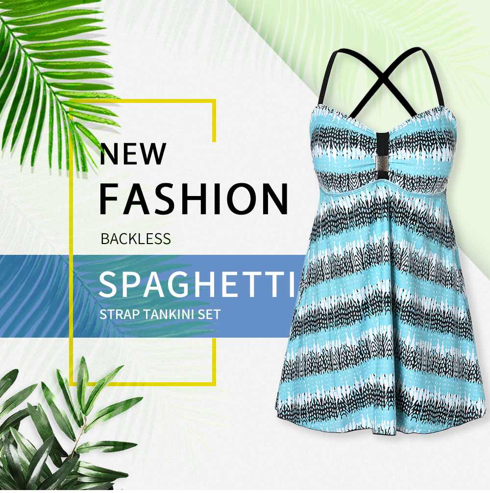 Backless Spaghetti Strap Tankini Set