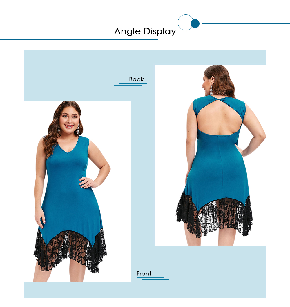Plus Size Asymmetric V Neck Lace Panel Dress