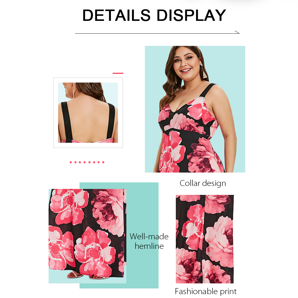Plus Size V Neck Floral Print Chiffon Maxi Dress